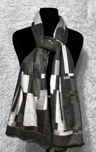 Women’s Fashion Scarf Polyester Viscose Blend Green Gray Shawl Wrap 30x72 - Picture 1 of 7