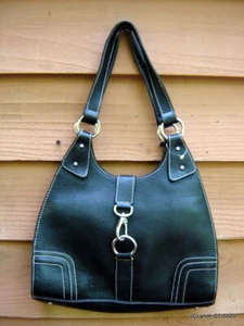 hand-crafted genuine pebble grain black cow leather hobo purse ~ Italy NWOT - Picture 1 of 8