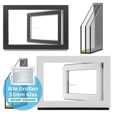 Kellerfenster Kunststoff Fenster Anthrazit Dreh Kipp 2- 3- verglast ALLE GRÖßEN  - Bild 1 von 4