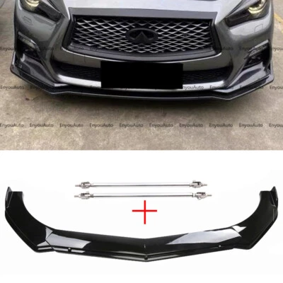 For Infiniti QX50 QX60 Front Bumper Lip Spoiler + Strut Rods Glossy Black - Imagem 1 de 4