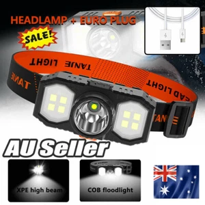 Waterproof Headlight Super Bright Head Torch LED USB Headlamp Camping Fishing UL - Picture 1 of 13
