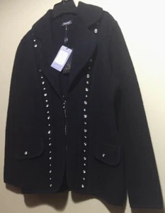 Women's Dressy Black Cardigan Sweater Heavyweight Zip Front Size L - Picture 1 of 6