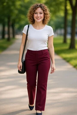 Pantalones de vestir chinos elásticos de trabajo 7th Avenue Design Studio talla 4 borgoña Foto 1 de 4