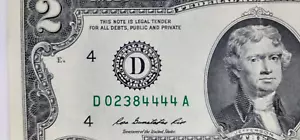 Two dollar bill 2013 Bank of Cleveland Quad 4's on a District 4 Federal Reserve - Picture 1 of 4