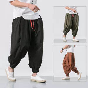 Japanische Herren Lockere Haremshose Freizeit Yoga Kung Fu Weites Bein Lange Hose - Bild 1 von 38