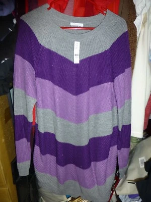 NEW YORK & COMPANY PURPLE GRAY OMBRE STRIPED KNIT SWEATER NWT XXL CREW NECK - Image 1 of 4
