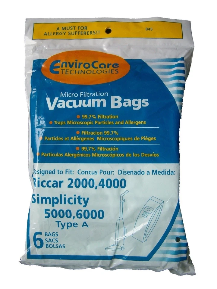 Bolsas de vacío Riccar 2000, 4000 y Simplicity 5000, 6000 tipo A - 6 piezas Foto 1 de 1