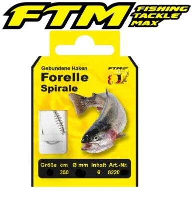 FTM Spiralhaken / Teighaken Forellenhaken gebunden,250 cm verschiedene Größen