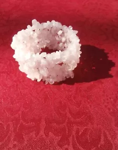 Nachlass Vintage Kristall Rosa Rosenquarz Chip Perle Breit Stretch Edelstein Armband - Bild 1 von 8