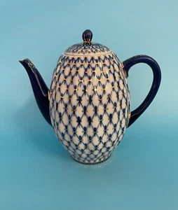 Lomonosov Cobalt Net Coffee Pot Russia Imperial Blue 22k Gold - Picture 1 of 8