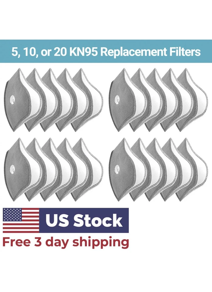 20 PACK 5-Layer PM2.5 Adult Cycling Replacement Filters Only For Face Mask- USA - Image 1 of 4