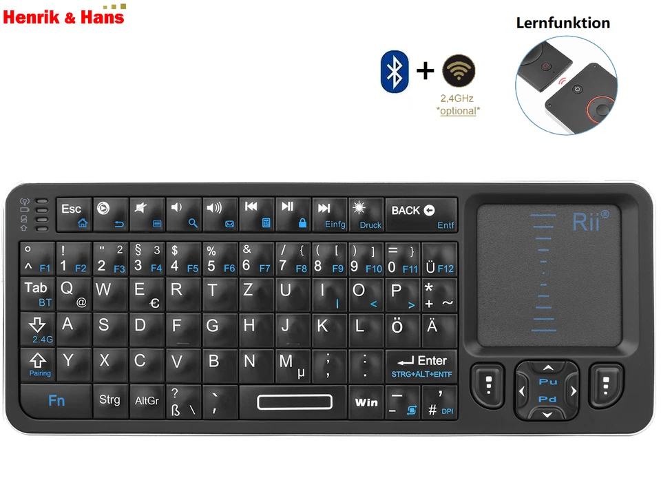 Mini Bluetooth Kabellos Tastatur Touchpad Wireless Keyboard Fernbedienung, Rii - Image 1 of 4