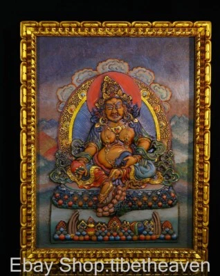 Pinturas doradas madera tibetana antigua de 26,8" budismo amarillo Jambhala Buda Tangka Foto 1 de 4