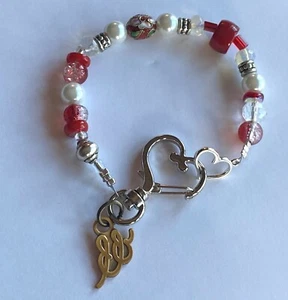 8 inch red and White Love Goggles Heart Bracelet Large Clasp Emerald Empire - Picture 1 of 1