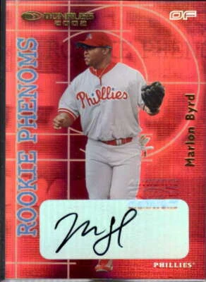 Marlon Byrd Card 2002 Donruss Rookies Phenoms Autographs #25  - Image 1 of 2