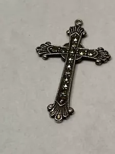 Vintage Sterlingsilber 1 1/2" Kreuz Anhänger Charm Markasit gepunzt - Bild 1 von 7