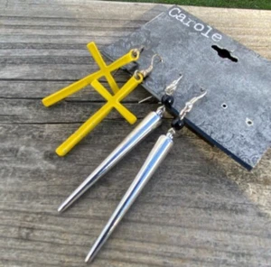 Large drop earrings yellow cross Silver spikes New with tags - Picture 1 of 5