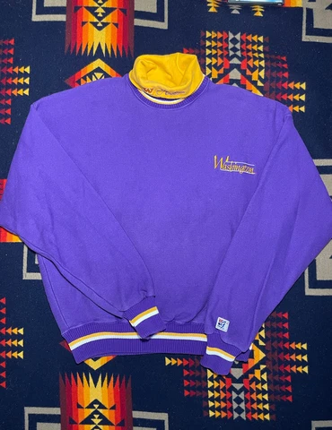 Vintage 90s Washington Huskies Sweatshirt The Game Sz Large Mock Neck Purple UW Cover