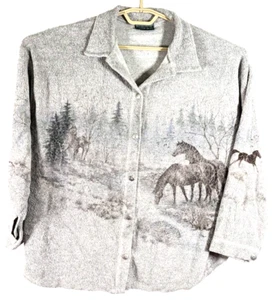Forest Glen Apparel Mujer XL Gris Caballo Estampado Gráfico Cárdigan Usado - Imagen 1 de 5