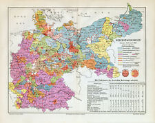 Reichstagswahlen Deutsches Reich 1907 antike Landkarte Lithographie ca. 1909