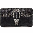Justin West Tooled Cut Western Shiny Buckle Conceal Carry Purse Wallet Set