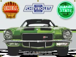 1970 Chevrolet Camaro Z28 Green Car (138) Garage Scene Vinyl Banner 3'X4' - Picture 1 of 1