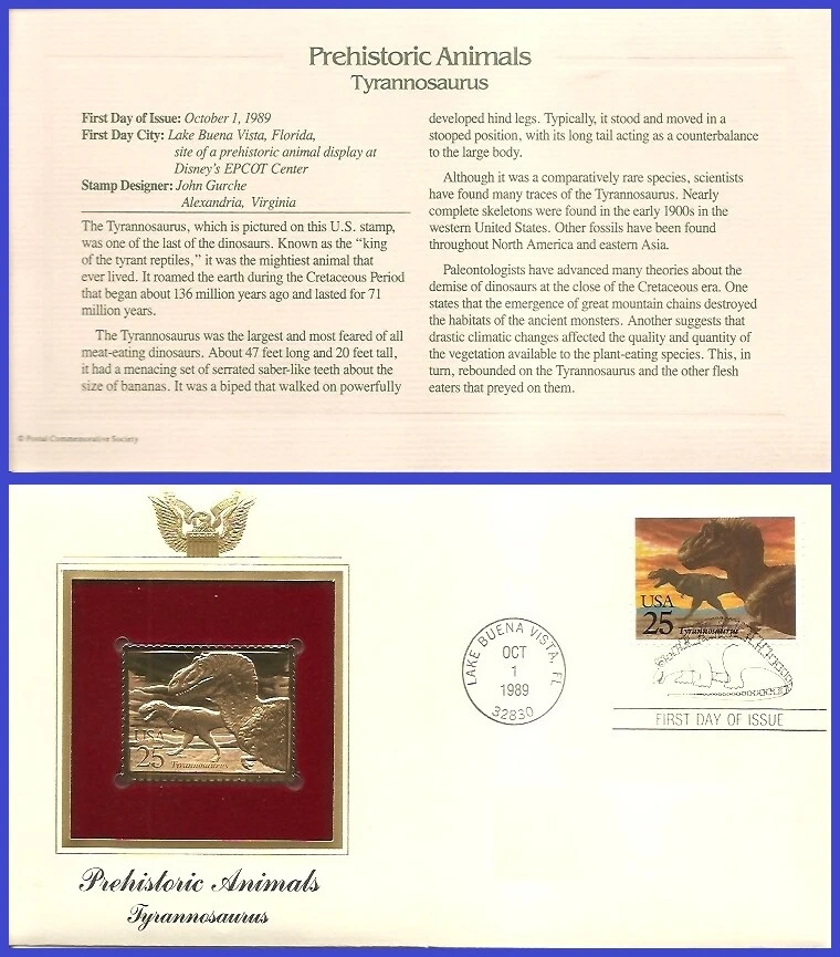 USA8 #2422 U/A GOLDEN REPLICA FDC   Tyrannosaurus Rex - Image 1 of 1