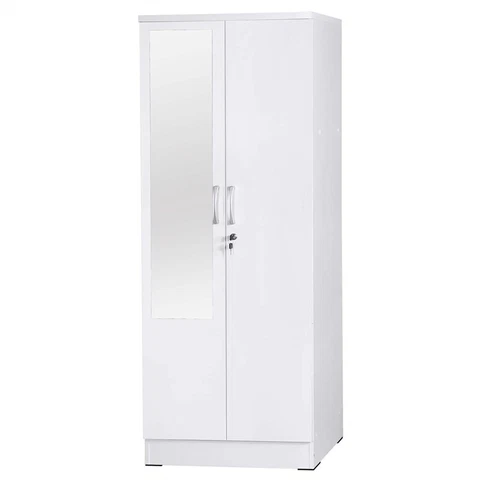 Better Home Products Harmony Two Door Armoire Wardrobe with Mirror in White Cover