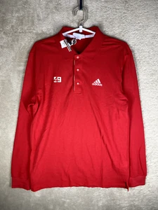 adidas Polo T-Shirts Top Size 95 Mens Red Logo Long Sleeve Sports Activewear - Picture 1 of 12