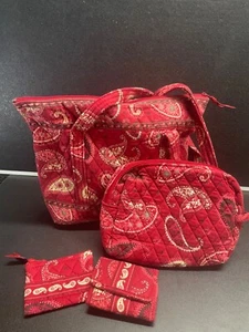 Vera Bradley Red Paisley Print set Wallet Coin Travel Tote and Makeup Bag - Picture 1 of 24