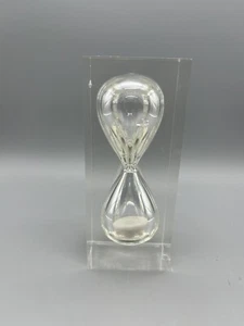 1970's Floating Hourglass/Sand Timer In Lucite Sculpture MCM White Sand - Picture 1 of 15