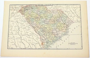 1898 Map of the State of SOUTH CAROLINA Hand Colored Lithograph 10.75 x 7.25 - Picture 1 of 2