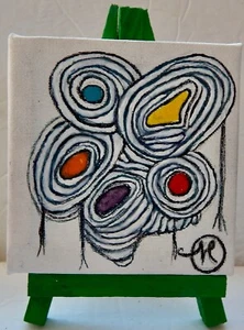 Abstract Acrylic Painting Circle of Joy on Canvas w/Easel by M. Oliveri, 4"x4" - Picture 1 of 2