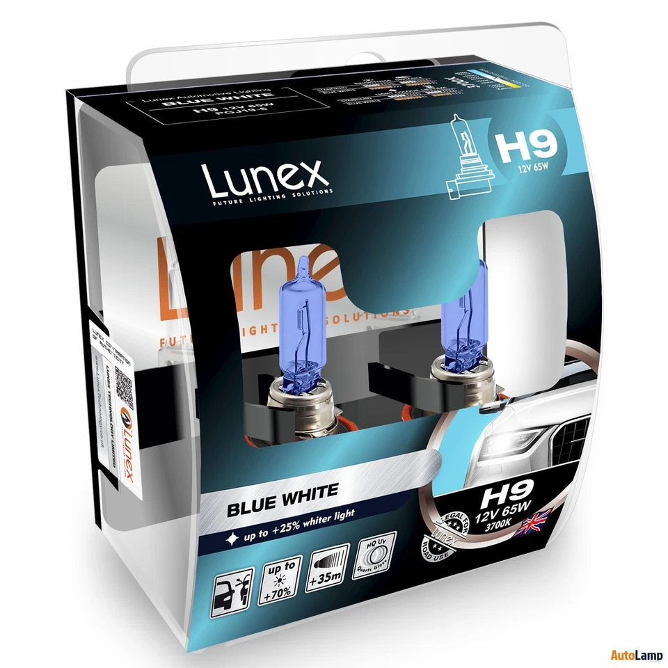 2x H9 Lunex Blue White 3700K 65W 12V Ampoules de Phare PGJ19-5 Hard Case - Photo 1/1