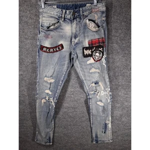 Smoke Rise Denim Co. Distressed Patched Jeans Herren 30/32 blau zerrissen Nieten - Bild 1 von 12
