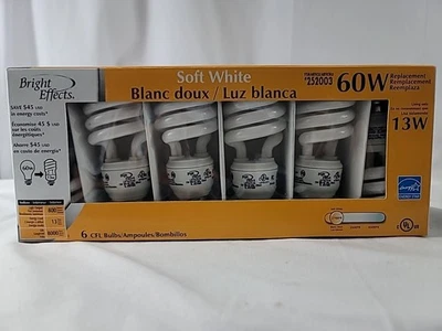 Bright Effects Soft White CFL Bulbs 60w - 6 Pack - #252003 - NEW & FREE SHIPPING - Image 1 of 4
