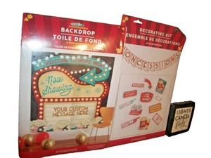 Kit de decoraciones para fiestas temáticas de noche de cine - telón de fondo, palomitas de maíz, entradas, servilletas - Imagen 1 de 2