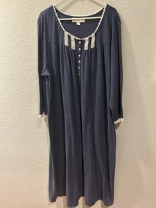 EILEEN WEST BLUE-GRAY COTTAGE LACE TRIM GRANNY POLY COTTON NIGHTGOWN 2X Plus - Picture 1 of 6