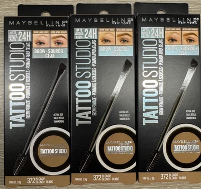 3 Maybelline Tattoo Studio Brow Pomade 372 Blonde .106oz - New - Image 1 of 4