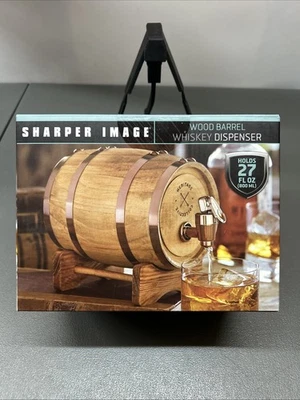 Sharper Image Wood Barrel Whiskey Dispenser Holds 27 Fluid oz - New - Image 1 of 4