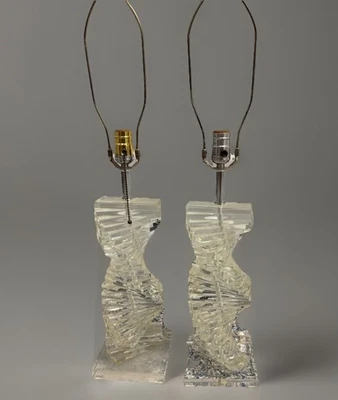 *Par* Lámparas de mesa espiral Lucite Helix 28" MCM transparentes vintage años 70 Foto 1 de 4