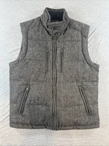 Michael Kors Herringbone Down Vest Mens L Gray Wool Blend Gray Puffer Mock Neck - Picture 1 of 14