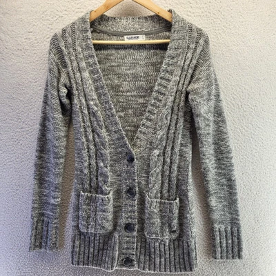 Cardigã feminino com botão de garagem XS extra pequeno cinza espanador suéter bolsos malha - Imagem 1 de 4