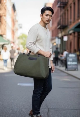 John Varvatos Hombres Verde Ejército Lona Fin de Semana Bolsa Viaje Trabajo Gimnasio Bolsa Foto 1 de 4