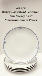 Set 5 DISNEY HOMESTEAD COLLECTION BLUE MICKEY MOUSE Stoneware Dinner Plates 10.5 - Picture 1 of 5