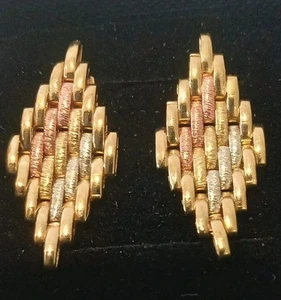 STUNNING VINTAGE SOLID 9CT GOLD TRI COLOUR PANTHER LINK DANGLE EARRINGS - Picture 1 of 6