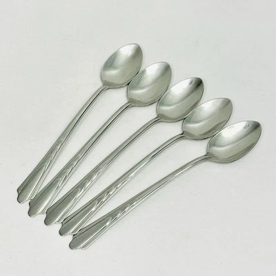 EKCO Iced Tea Spoons Set of 5 Chevron  Stainless Flatware USA Vintage - Image 1 of 4