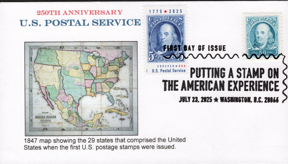 USPS 250th Anniv., 1847 Map,  COMBO First Day Cover #6 - Image 1 of 1