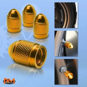 4 Pcs Gold Aluminum Tires Stem Caps Acorn Grip Style Wheel Air Valve Dust Cover - Picture 1 of 4