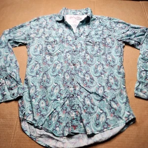 Wrangler 20X Shirt Men Medium Aqua Paisley Pearl Snap Cowboy Western - Picture 1 of 11